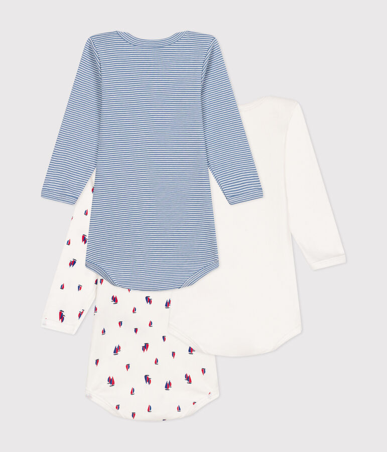 Lot de 3 bodies manches longues imprim&eacute; regata en coton b&eacute;b&eacute; variante 1