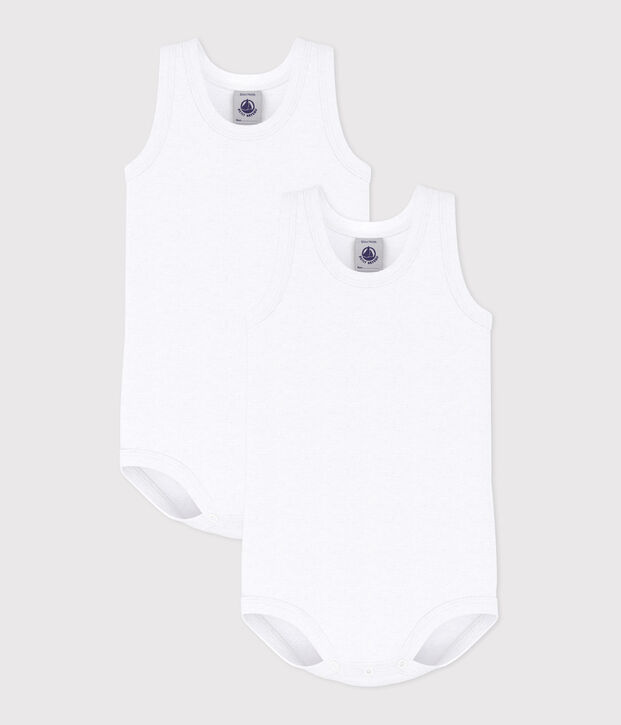 Lot de 2 bodies blancs sans manches b&eacute;b&eacute; multicouleur