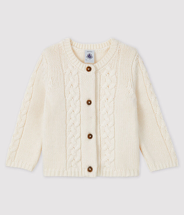 Cardigan b&eacute;b&eacute; laine et coton blanc