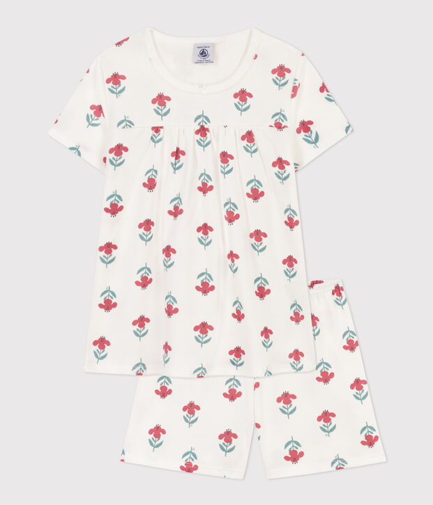 Pyjacourt fleurs avec couronne en coton  petite fille blanc/multicouleur