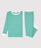 Pyjama snugfit rayé milleraies petit garçon en coton biologique vert PIVERT/blanc MARSHMALLOW