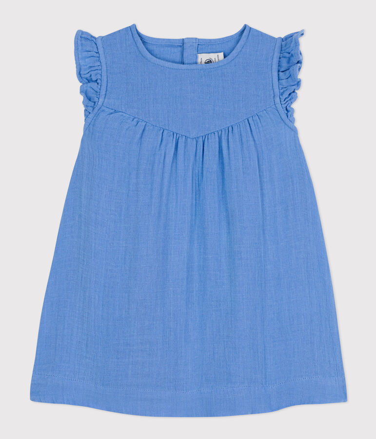 Robe sans manche b&eacute;b&eacute; en gaze de coton unie bleu EDNA