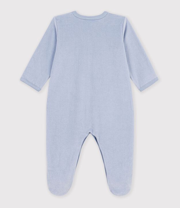 Pyjama b&eacute;b&eacute; en velours uni avec motif plac&eacute; bleu