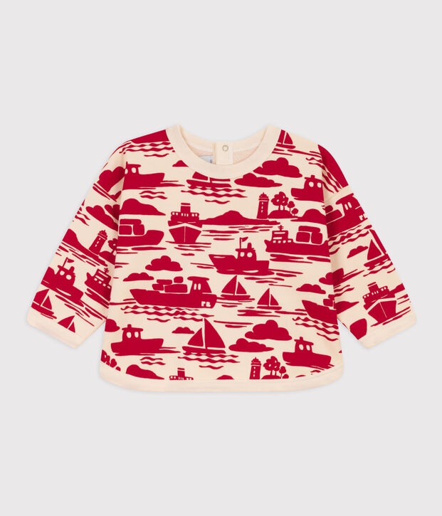 Sweatshirt in molton met print voor baby's. ecru/rood