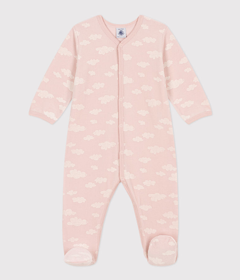 Babypyjama met wolkenprint van velours roze/wit