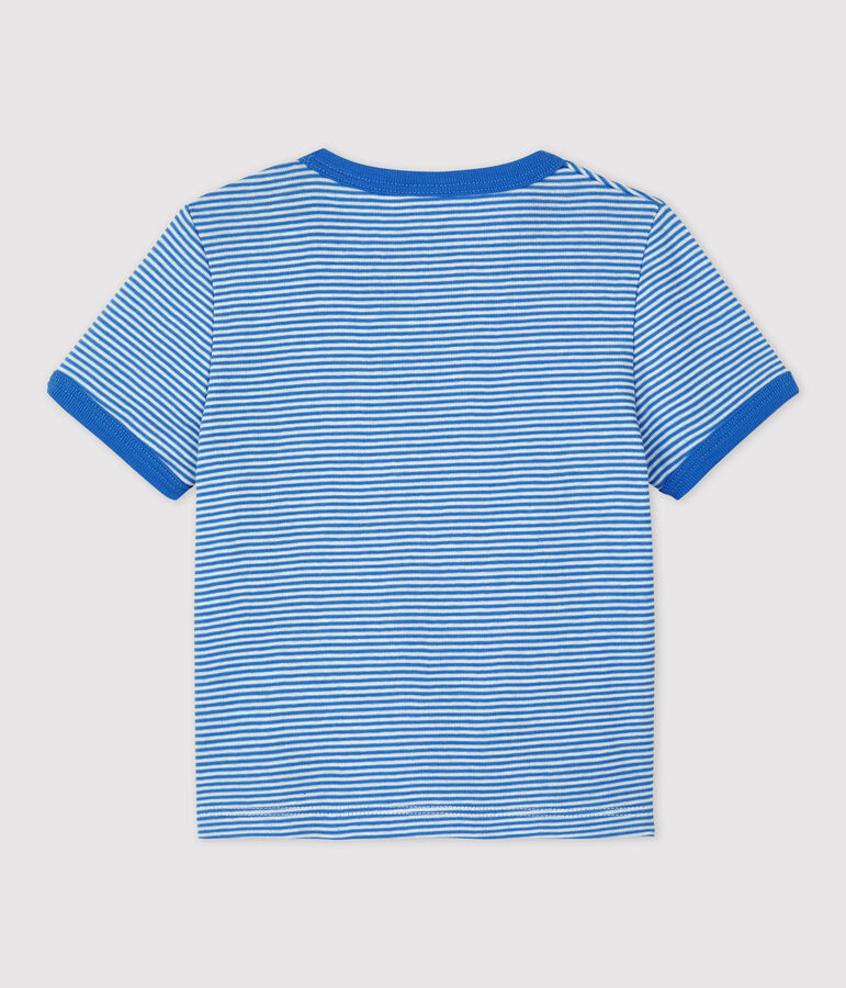 T-shirt van biokatoen met korte mouwen en milleraies-streepjes voor baby's. blauw/wit