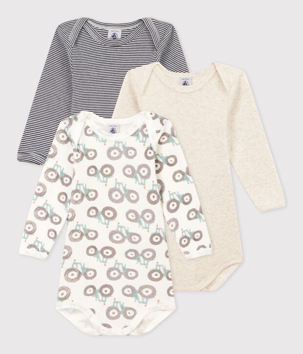 Lot de 3 bodies manches longues tracteurs b&eacute;b&eacute; en coton multicouleur