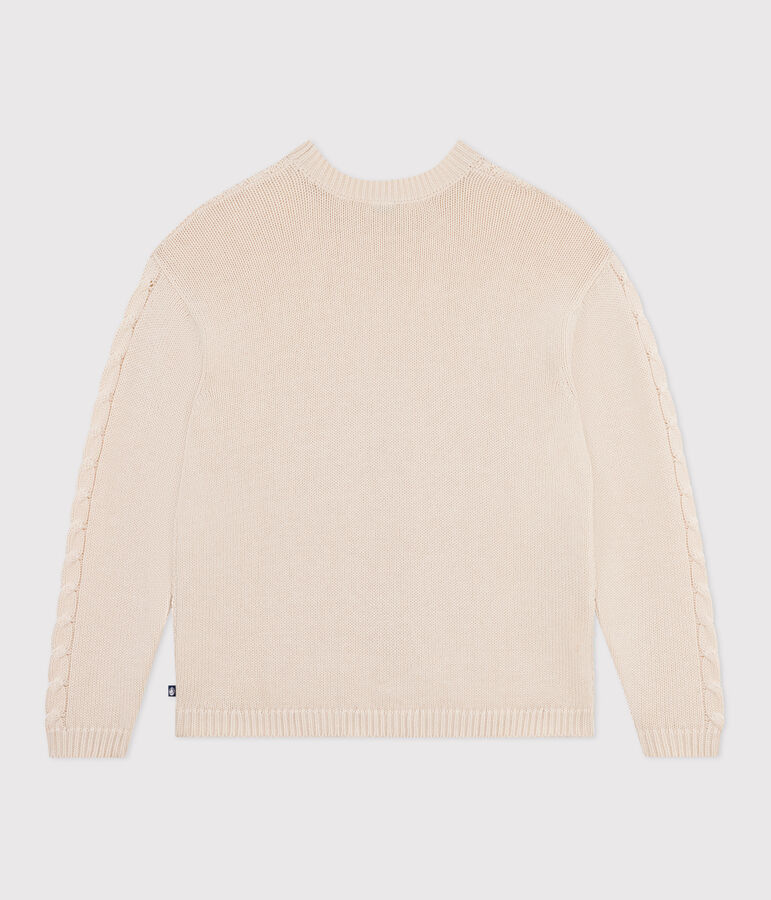 Effen damestrui van wol en katoen met kabelpatroon ecru