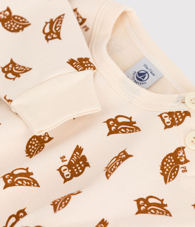 Sweatshirt b&eacute;b&eacute; imprim&eacute; hiboux en coton &eacute;cru/marron
