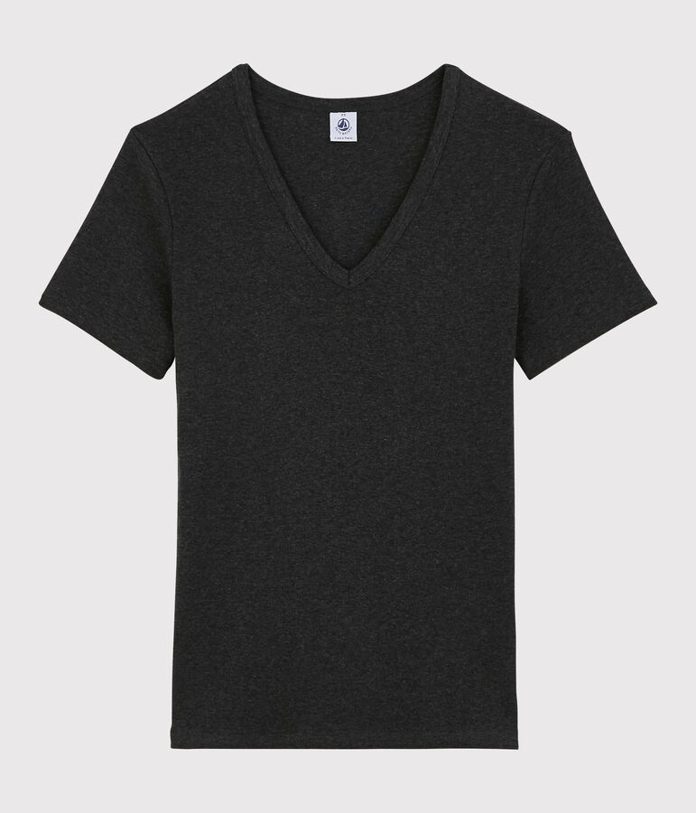 T-shirt col V iconique en coton Femme gris