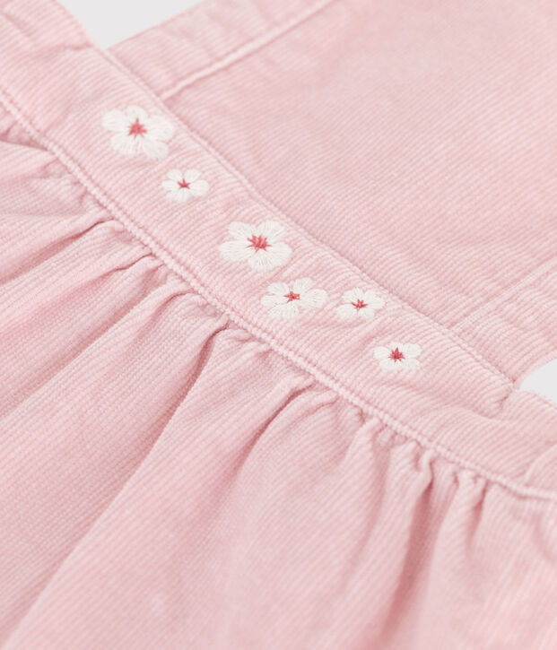 Robe b&eacute;b&eacute; en velours c&ocirc;tel&eacute; brod&eacute; de fleurs &agrave; la ceinture rose clair