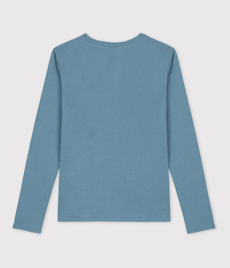 L'ICONIQUE, T-shirt voor dames met cocottesteek in katoen blauw