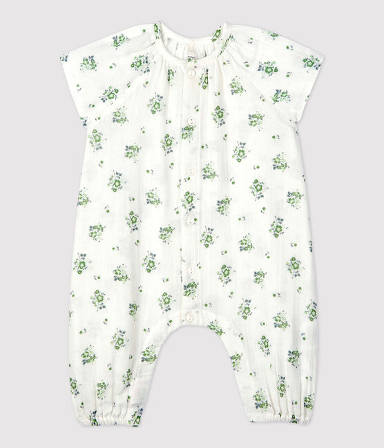 Combinaison longue imprimé fleuri en gaze de coton bio bébé blanc MARSHMALLOW/blanc MULTICO