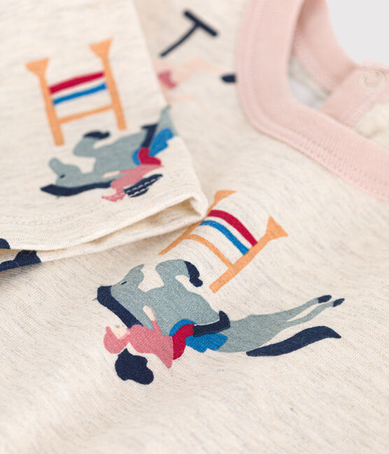 Tee-shirt manches longues en jersey fin bébé beige MONTELIMAR/blanc MULTICO