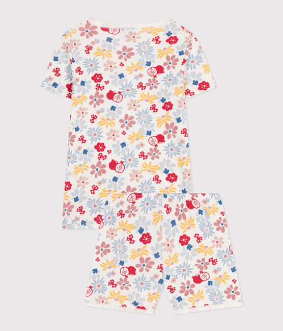 Katoenen pyjamashort met bloemenprint voor kinderen wit MARSHMALLOW/wit MULTICO