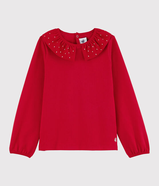 Tee-shirt manches longues enfant fille rouge TERKUIT