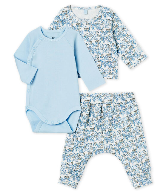 Ensemble trois pièces bébé garçon en côte blanc MARSHMALLOW/blanc MULTICO