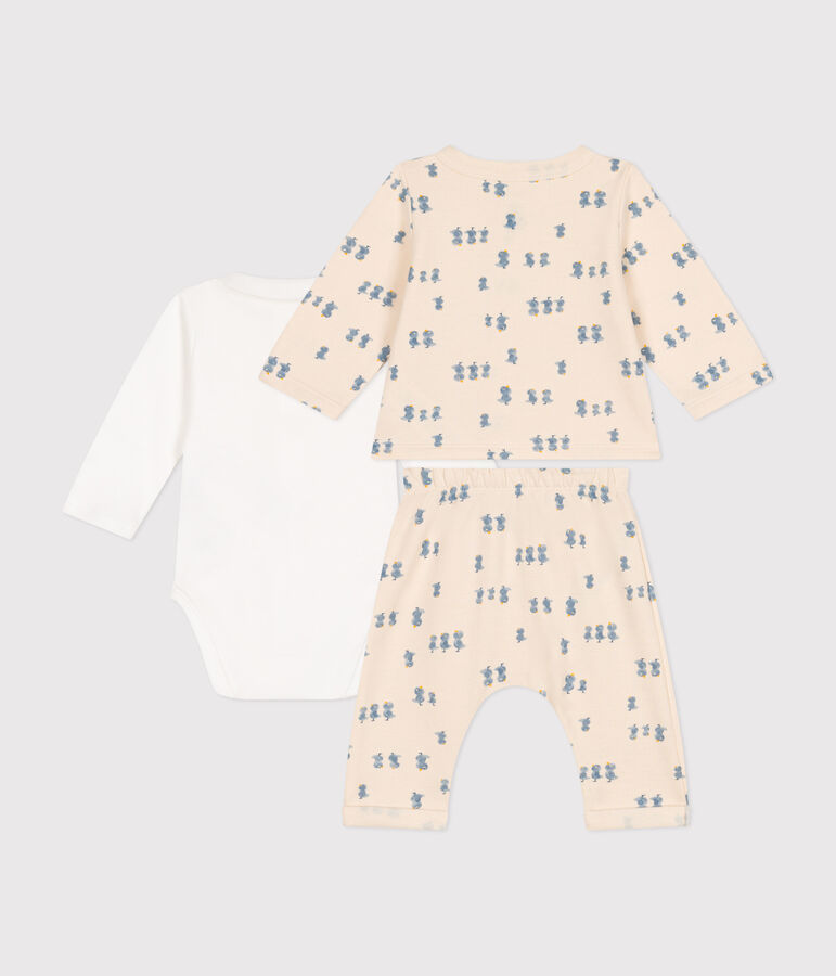 Driedelig babysetje van fleece ecru/multicouleur