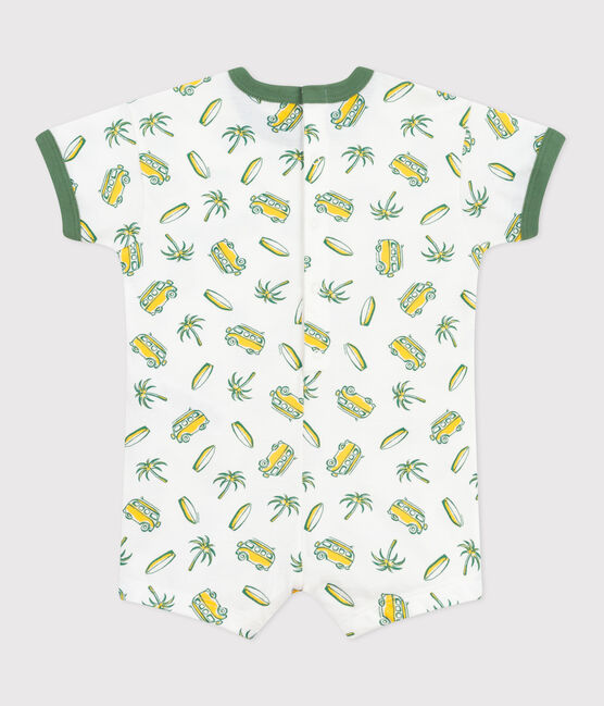 Combicourte bébé en coton manches courtes, imprimée surf blanc MARSHMALLOW/blanc MULTICO