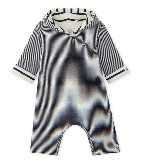 Combinaison bébé à capuche rayée milleraies bleu SMOKING/blanc LAIT