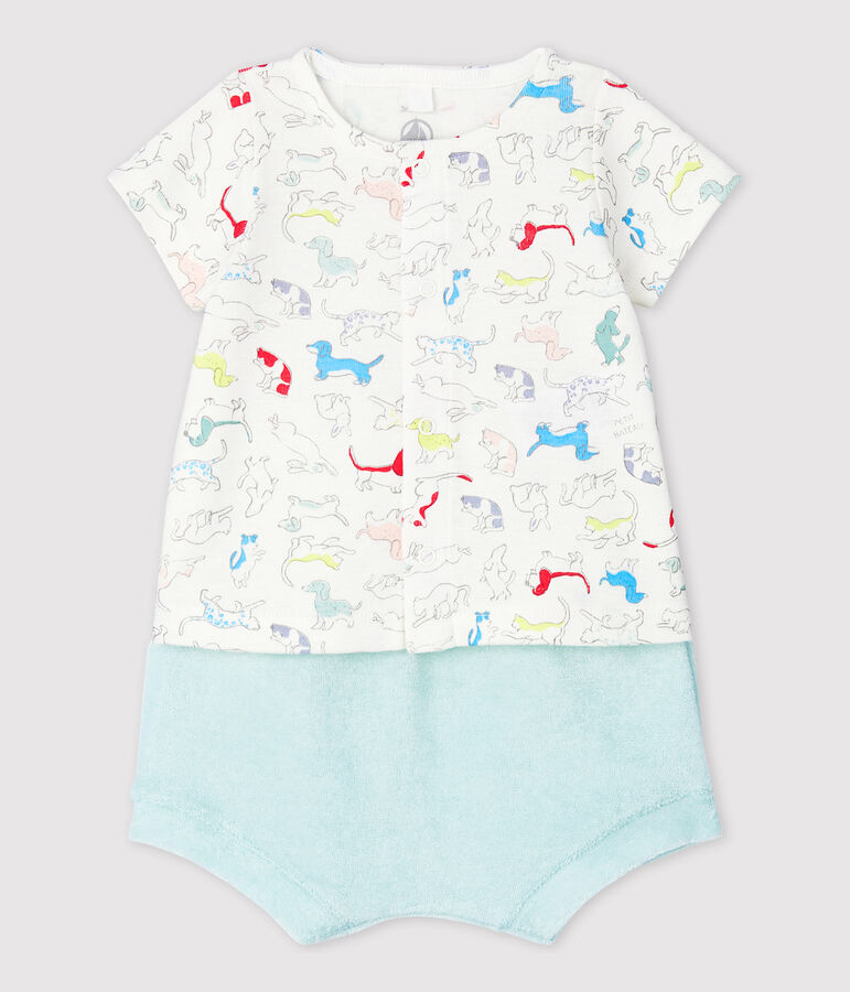 Set van 2 kleurrijke badstoffen puppy's van badstof en biologisch katoen wit/multicouleur