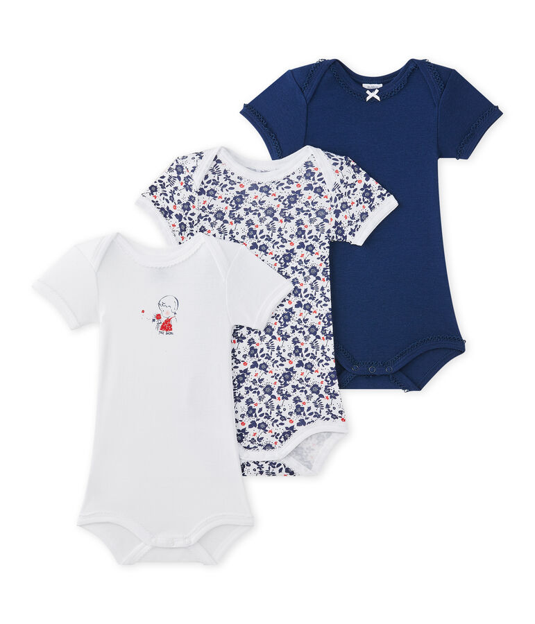 Lot de 3 bodies b&eacute;b&eacute; fille manches courtes blanc