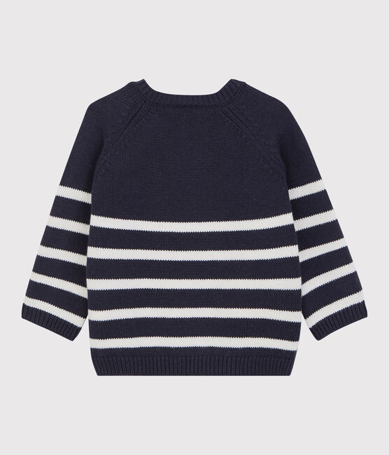 Pull en laine et coton bébé. bleu SMOKING/blanc MARSHMALLOW