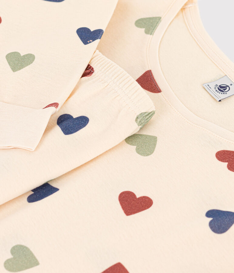 Pyjama en coton motif c&oelig;ur femme &eacute;cru/multicouleur