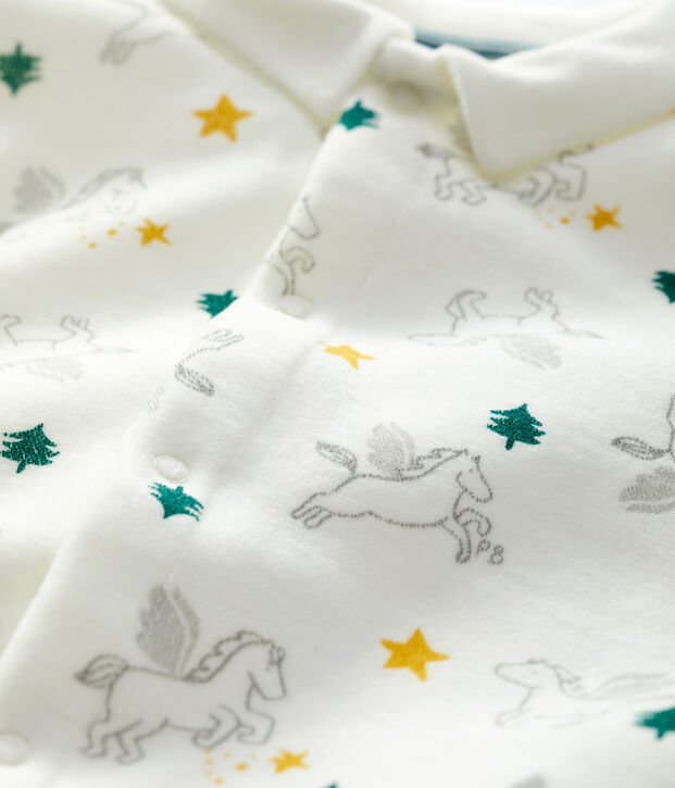 Slaappakje met gevleugelde paardenprint van biologisch katoenfluweel wit/multicouleur