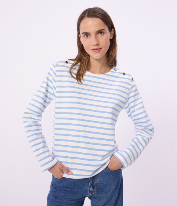 Gestreept katoenen marineshirt voor dames blauw/blauw