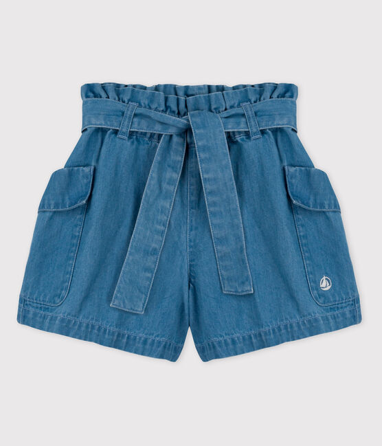 Meisjesshort in biodenim blauw DENIM CLAIR