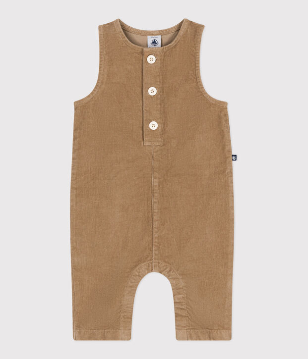 Combinaison longue b&eacute;b&eacute; en velours uni beige
