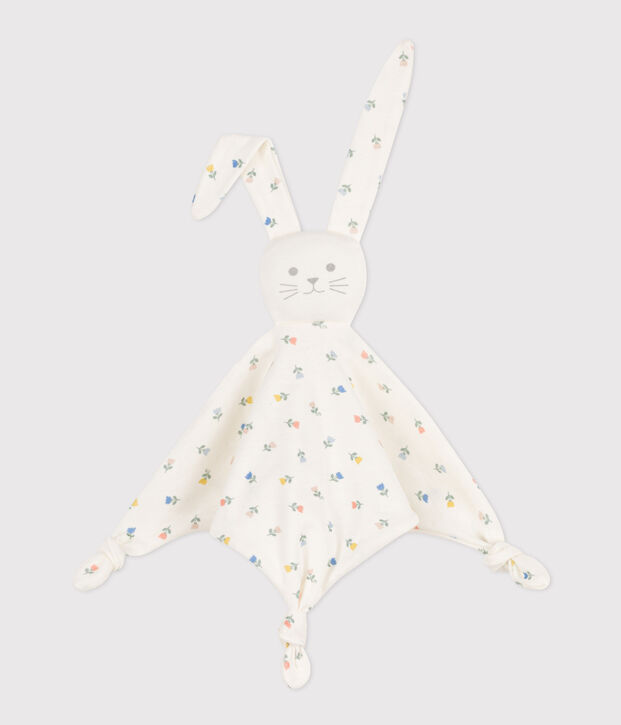 Doudou fleurs en coton blanc/multicouleur