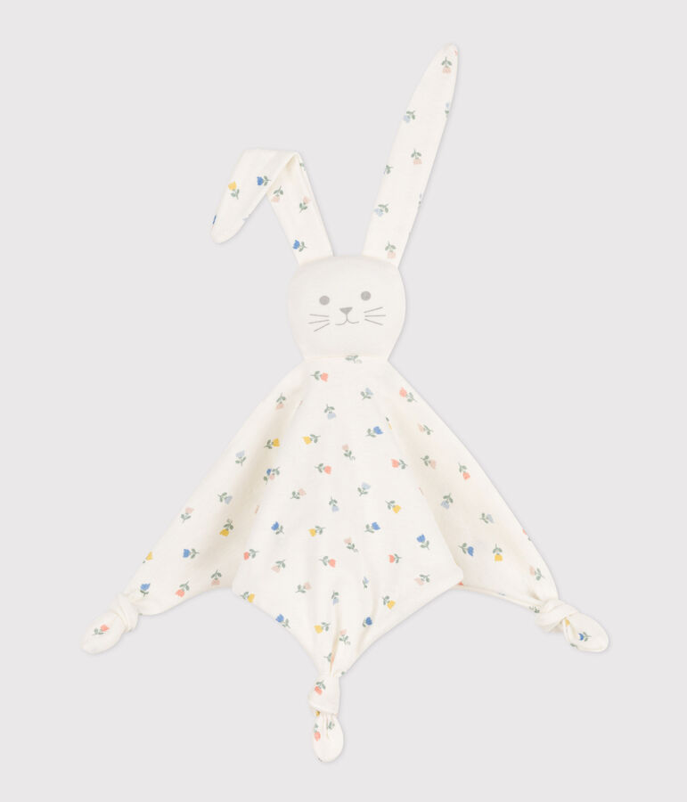 Katoenen knuffeldoekje met bloemen wit MARSHMALLOW/wit MULTICO