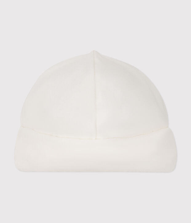 Bonnet naissance b&eacute;b&eacute; en velours uni blanc