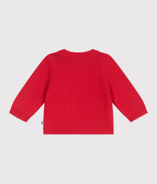 Pull b&eacute;b&eacute; en tricot laine et coton &agrave; motif cheval rouge/&eacute;cru