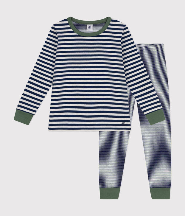 Pyjama en coton ray&eacute; enfant bleu/beige