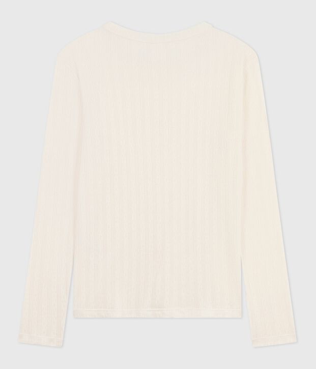 T-shirt met lange mouwen in opengewerkt katoen voor dames - L'Iconique MILK