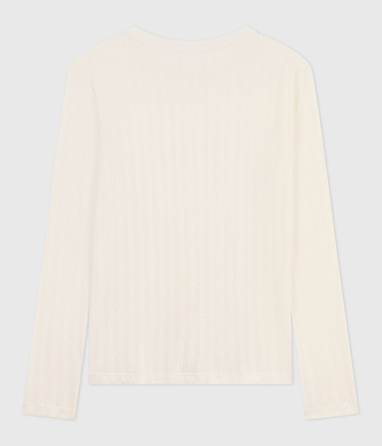 T-shirt met lange mouwen in opengewerkt katoen voor dames - L'Iconique ecru