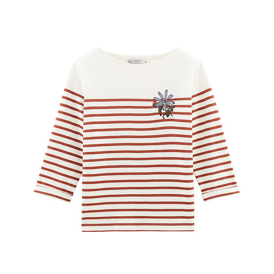 Marinière manches longues femme blanc MARSHMALLOW/rose COPPER
