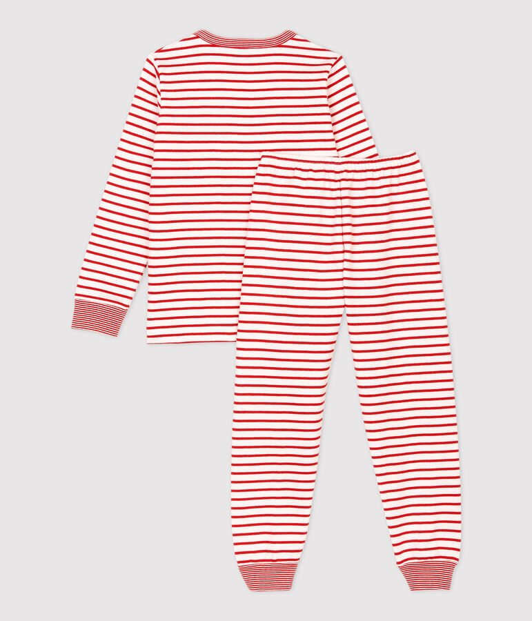 Rode meisjes/jongens molton pyjama met marini&egrave;re-strepen wit/rood