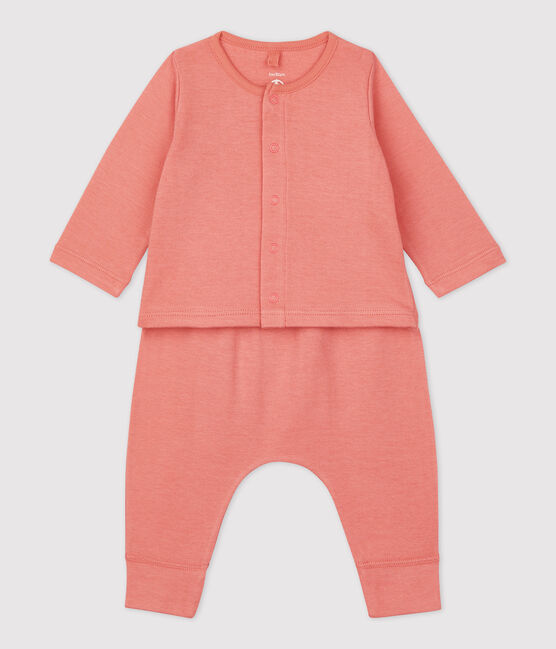 Ensemble 2 pièces uni en tubique bio bébé rose PAPAYE