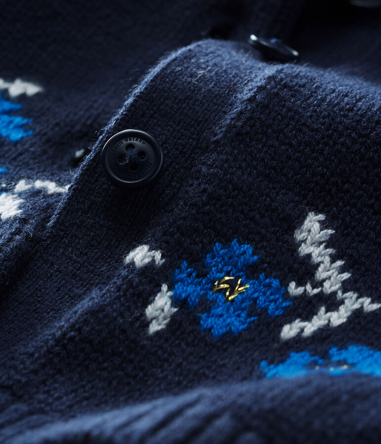 Cardigan b&eacute;b&eacute; fille en tricot laine et coton bleu/multicouleur