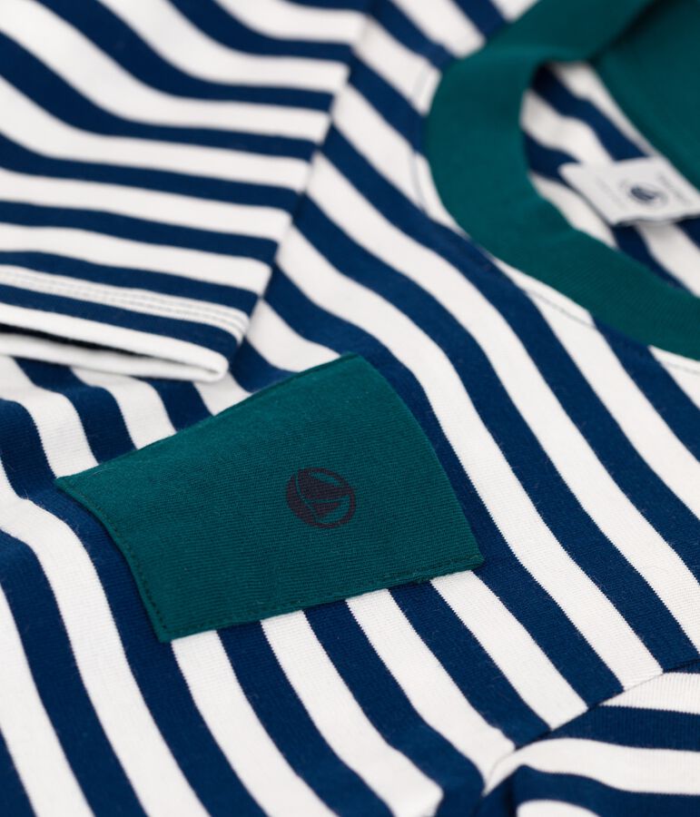 Katoenen jongens t-shirt met lange mouwen blauw/wit