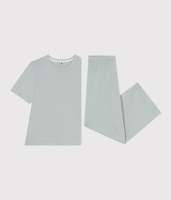 Katoenen damespyjama met milleraies-streepjes blauw PAUL/wit MARSHMALLOW