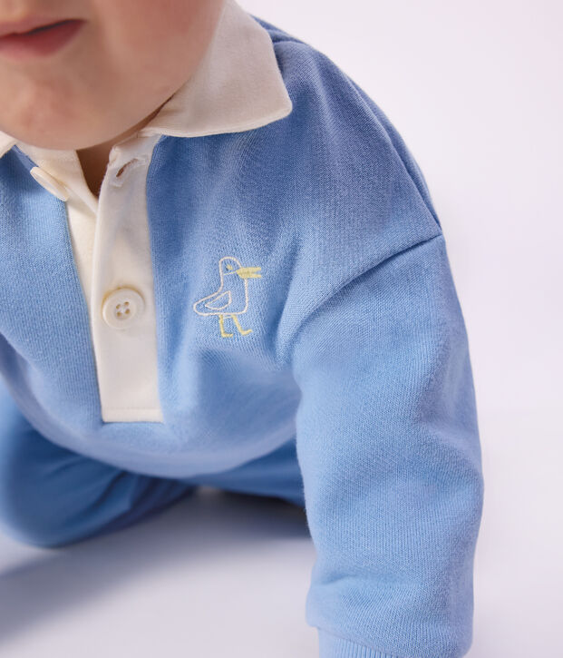 Sweatshirt b&eacute;b&eacute; en coton brod&eacute; mouette et motif au dos bleu clair