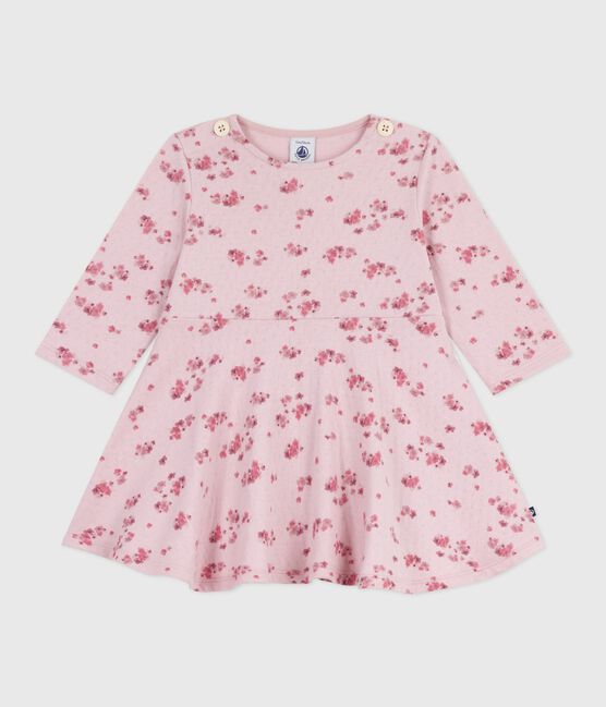 Robe bébé en coton manches longues imprimée fleurs rose JOLI/blanc MULTICO