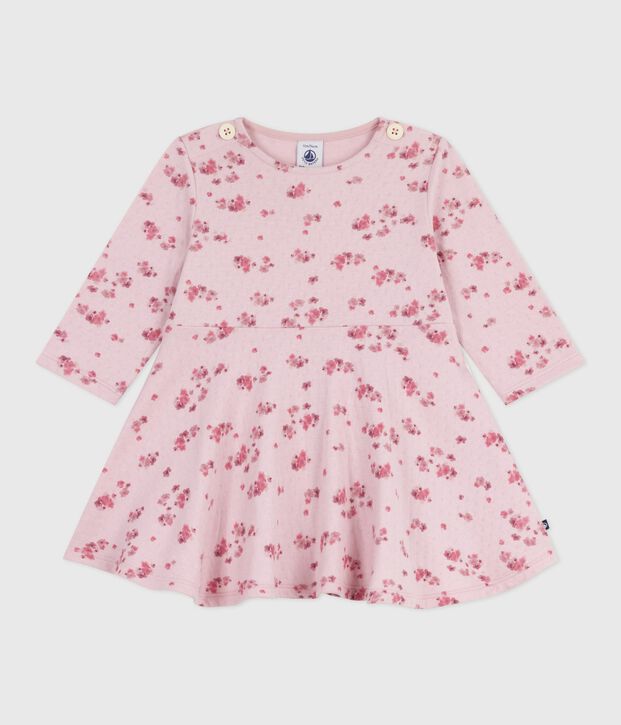 Robe b&eacute;b&eacute; en coton manches longues imprim&eacute;e fleurs rose/multicouleur