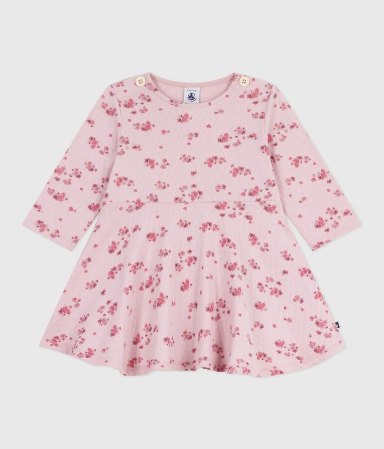 Robe b&eacute;b&eacute; en coton manches longues imprim&eacute;e fleurs rose/multicouleur