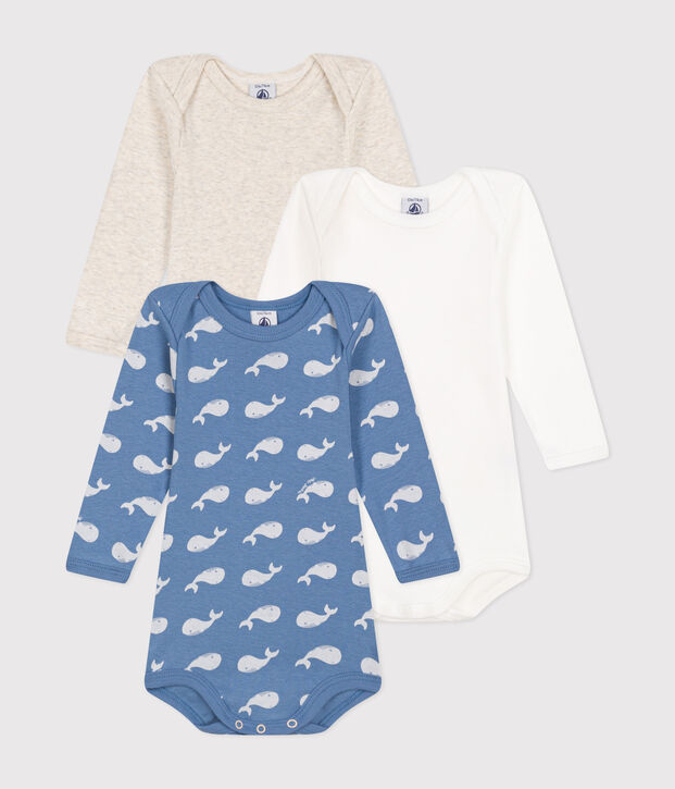 Lot de 3 bodies manches longues baleine  en coton b&eacute;b&eacute; multicouleur